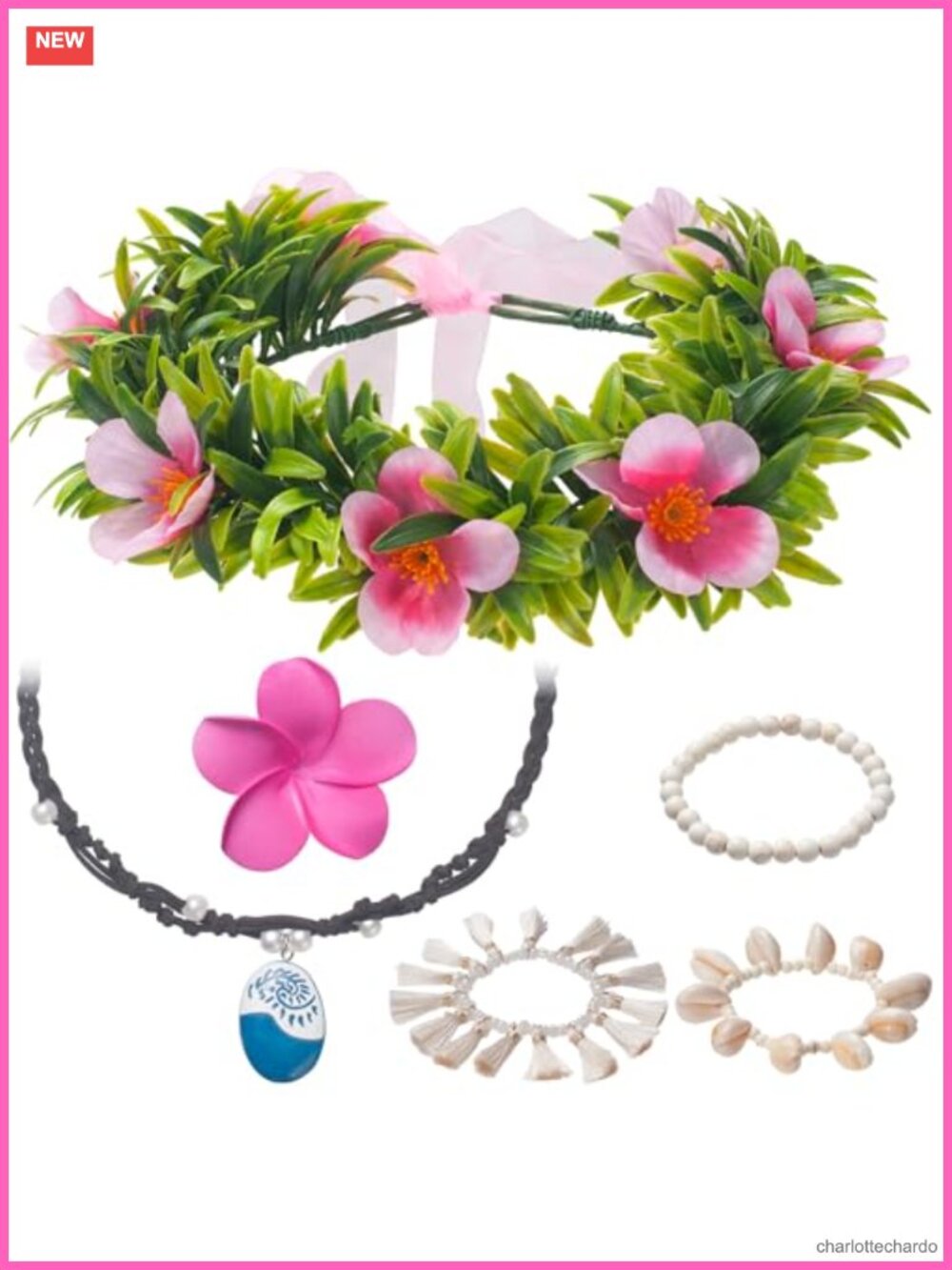 Princess Costume Accessory Set Floral Headband Necklace Clip Anklets